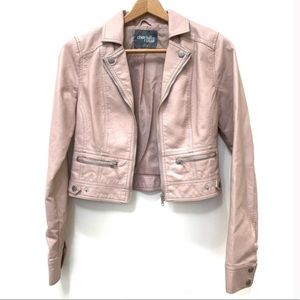 Charlotte Russe blush pink faux leather cropped moto jacket sz L